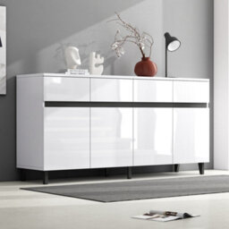 Btm White Sideboard Storage Cabinet With 4 Doors 4 Drawers Adjustable Shelves For Living Room And Kitchen - thumbnail 5