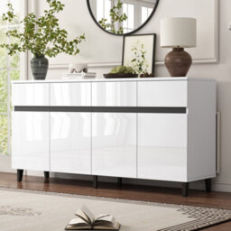 Btm White Sideboard Storage Cabinet With 4 Doors 4 Drawers Adjustable Shelves For Living Room And Kitchen - thumbnail 2