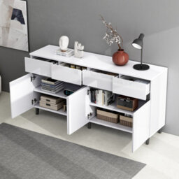 Btm White Sideboard Storage Cabinet With 4 Doors 4 Drawers Adjustable Shelves For Living Room And Kitchen - thumbnail 6