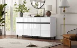 Btm White Sideboard Storage Cabinet With 4 Doors 4 Drawers Adjustable Shelves For Living Room And Kitchen - thumbnail 7