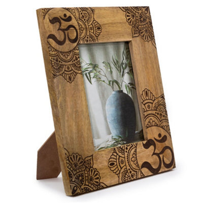 Serenityy Large Mango Wood Picture Frame For 13X18 Cm Photos, Mandala Design, Matt Black, 28X23X2 Cm