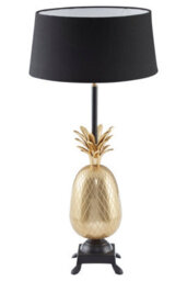 Orsina Pineapple Table Lamp With Black Tapered Shade, Textured Antique Brass Base With Pedestal Foot, Accent Lamp