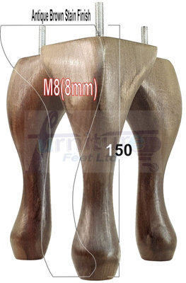 L&F Queen Anne Wooden Legs Antique Brown Stain 150mm High Set Of 4 Replacement Furniture Feet Chairs Sofas Footstools M8 (8mm) - image 1