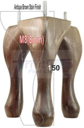 L&F Queen Anne Wooden Legs Antique Brown Stain 150mm High Set Of 4 Replacement Furniture Feet Chairs Sofas Footstools M8 (8mm) - thumbnail 1