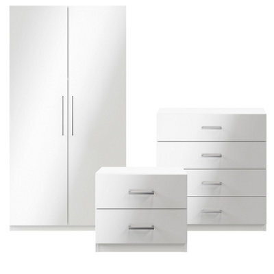 GoodHome Atomia Freestanding Matt & High Gloss White 3 Piece Bedroom Furniture Set