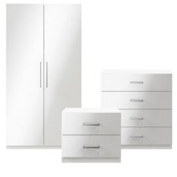 GoodHome Atomia Freestanding Matt & High Gloss White 3 Piece Bedroom Furniture Set