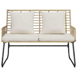 Walplus Garden Bench Brown And Cream Poly Rattan, Steel - thumbnail 5
