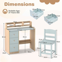 Costway Kids Study Desk And Chair Set Children Writing Desk W/ Hutch-Green - thumbnail 2