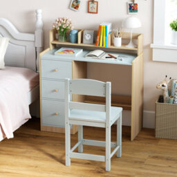 Costway Kids Study Desk And Chair Set Children Writing Desk W/ Hutch-Green