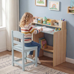 Costway Kids Study Desk And Chair Set Children Writing Desk W/ Hutch-Green - thumbnail 8