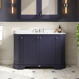Hudson Reed Floor Standing 4-Door Angled Vanity Unit With 3 Tap Hole White Marble Top & Basin, Twilight Blue, 1236X470mm - thumbnail 2