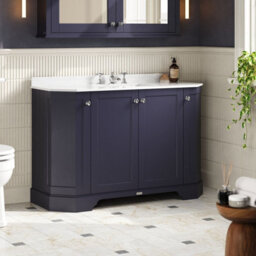 Hudson Reed Floor Standing 4-Door Angled Vanity Unit With 3 Tap Hole White Marble Top & Basin, Twilight Blue, 1236X470mm - thumbnail 4