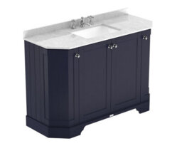 Hudson Reed Floor Standing 4-Door Angled Vanity Unit With 3 Tap Hole White Marble Top & Basin, Twilight Blue, 1236X470mm