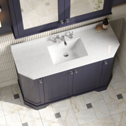Hudson Reed Floor Standing 4-Door Angled Vanity Unit With 3 Tap Hole White Marble Top & Basin, Twilight Blue, 1236X470mm - thumbnail 3