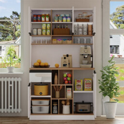 Abrihome High-Gloss Kitchen Cabinet With Adjustable Shelves, Drawers & Tip-Over Protection, 105X45X185Cm - thumbnail 8