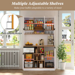 Abrihome High-Gloss Kitchen Cabinet With Adjustable Shelves, Drawers & Tip-Over Protection, 105X45X185Cm - thumbnail 5