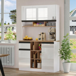 Abrihome High-Gloss Kitchen Cabinet With Adjustable Shelves, Drawers & Tip-Over Protection, 105X45X185Cm - thumbnail 1