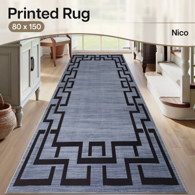 Ameha Nico Geometric Printed Rug Modern Bedroom Super Soft Non Slip Hallway Runner 80X150 Cm Greek Key Pattern Carpets - image 1