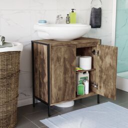 Lana Matt Brown Freestanding Double Bathroom Sink Cabinet (H) 650mm (W) 600mm - thumbnail 8