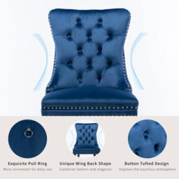 HomeTouch Set Of 4 Lux Velvet Dining Chairs With Steel Legs And Pull Knocker Back Tufted Kitchen Chairs Home Office Accent Chairs Blue - thumbnail 9