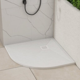 Royal Bathrooms Luxor Quadrant White Slate Effect Stone Shower Tray 800 X 800 X 30mm With Waste & White Grate