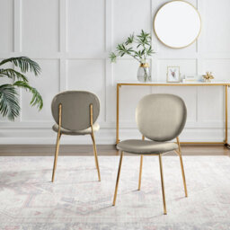 Furniturebox Uk Dining Chair - 2X Ivy Taupe Beige Velvet Upholstered Dining Chair Gold Legs - Modern Meets Vintage - Round Back - thumbnail 3