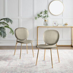 Furniturebox Uk Dining Chair - 2X Ivy Taupe Beige Velvet Upholstered Dining Chair Gold Legs - Modern Meets Vintage - Round Back - thumbnail 2