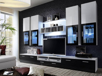 "Arte Lyra Entertainment Unit For Tvs Up To 60"" - Striking Black & White Contrast - W3000mm X H1900mm X D450mm"