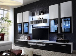 "Arte Lyra Entertainment Unit For Tvs Up To 60"" - Striking Black & White Contrast - W3000mm X H1900mm X D450mm"