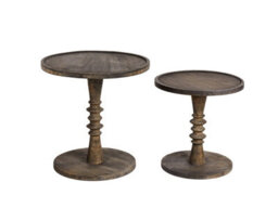 Wyld And Coco Dark Mango Wood Round Side Tables Set Of 2 With Turned Pedestal Bases - thumbnail 2