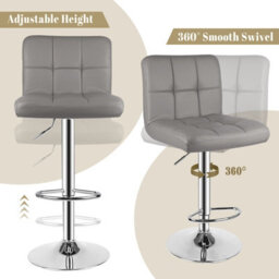 Onemill Bar Stools Set Of 2 Pu Leather With Backrest Height Adjustable Swivel Pub Chair Home Kitchen(Grey) - thumbnail 2