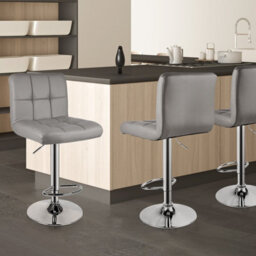 Onemill Bar Stools Set Of 2 Pu Leather With Backrest Height Adjustable Swivel Pub Chair Home Kitchen(Grey) - thumbnail 6