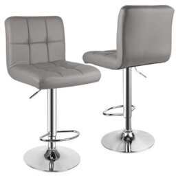 Onemill Bar Stools Set Of 2 Pu Leather With Backrest Height Adjustable Swivel Pub Chair Home Kitchen(Grey)