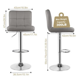 Onemill Bar Stools Set Of 2 Pu Leather With Backrest Height Adjustable Swivel Pub Chair Home Kitchen(Grey) - thumbnail 5