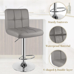 Onemill Bar Stools Set Of 2 Pu Leather With Backrest Height Adjustable Swivel Pub Chair Home Kitchen(Grey) - thumbnail 4