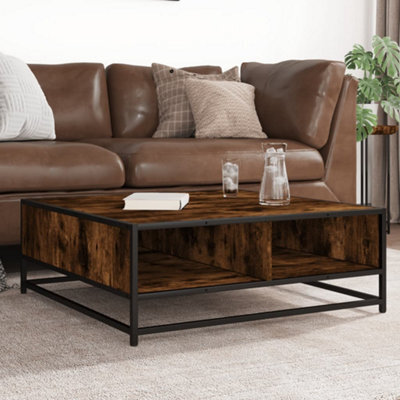 Walplus Coffee Table Smoked Oak 80X80X30 Cm Engineered Wood And Metal - image 1