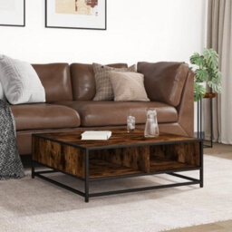 Walplus Coffee Table Smoked Oak 80X80X30 Cm Engineered Wood And Metal - thumbnail 3