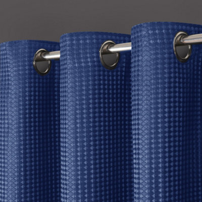 Velosso Waffle Weave Total Blackout Jacquard Eyelet Header Curtains - Navy