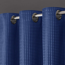 Velosso Waffle Weave Total Blackout Jacquard Eyelet Header Curtains - Navy