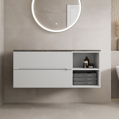Affine 1200mm Bathroom Vanity Unit Countertop Wall Hung Drawer Units & Shelves White - image 1