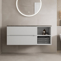 Affine 1200mm Bathroom Vanity Unit Countertop Wall Hung Drawer Units & Shelves White - thumbnail 1