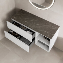 Affine 1200mm Bathroom Vanity Unit Countertop Wall Hung Drawer Units & Shelves White - thumbnail 3