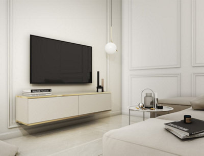 Arte Oro Floating Tv Cabinet In Beige - Sleek And Minimalist Wall-Mounted Media Console With Doors (W1350mm X H300mm X D320mm) - image 1