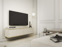 Arte Oro Floating Tv Cabinet In Beige - Sleek And Minimalist Wall-Mounted Media Console With Doors (W1350mm X H300mm X D320mm)