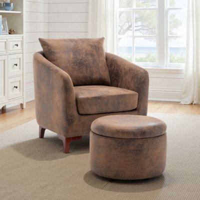 Faux Leather Suede Brown Angela Accent Tub Chair With Ottoman - image 1