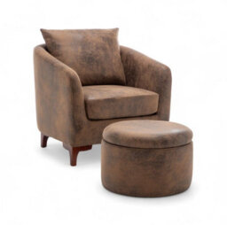 Faux Leather Suede Brown Angela Accent Tub Chair With Ottoman - thumbnail 4