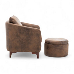 Faux Leather Suede Brown Angela Accent Tub Chair With Ottoman - thumbnail 5