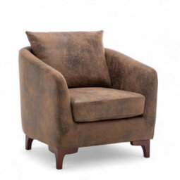 Faux Leather Suede Brown Angela Accent Tub Chair With Ottoman - thumbnail 6