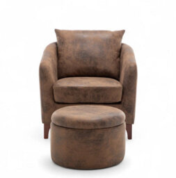 Faux Leather Suede Brown Angela Accent Tub Chair With Ottoman - thumbnail 2