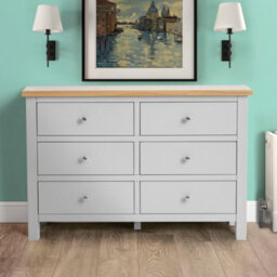 Farro Grey 6 Drawer Chest Fully Assembled - Painted With Oak Top Painted With Oak Top By Roseland Furniture - thumbnail 3